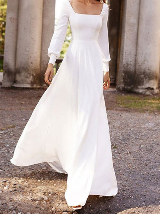 Weißes Brautkleid Für Damen Mit A Linie Und Langen Ärmeln | Maxi