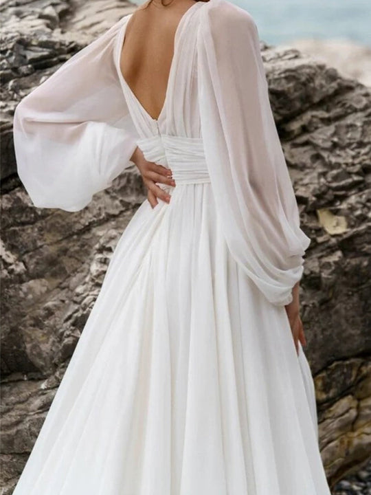 Damen Langärmelig mit Schlitz Brautkleid | Maxi