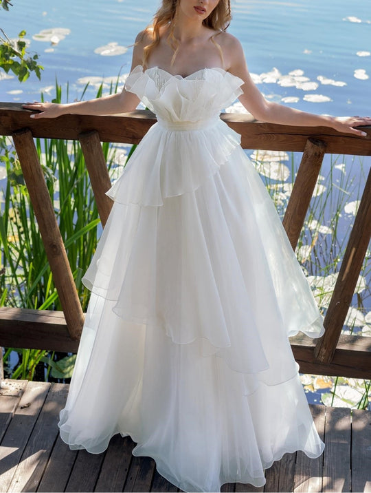 Weißes Brautkleid Mit Rüschen Für Damen | Maxi