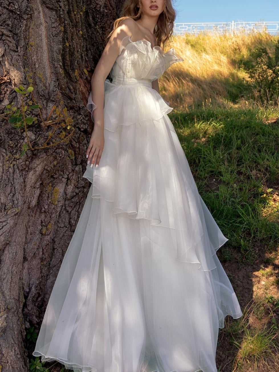 Weißes Brautkleid Mit Rüschen Für Damen | Maxi