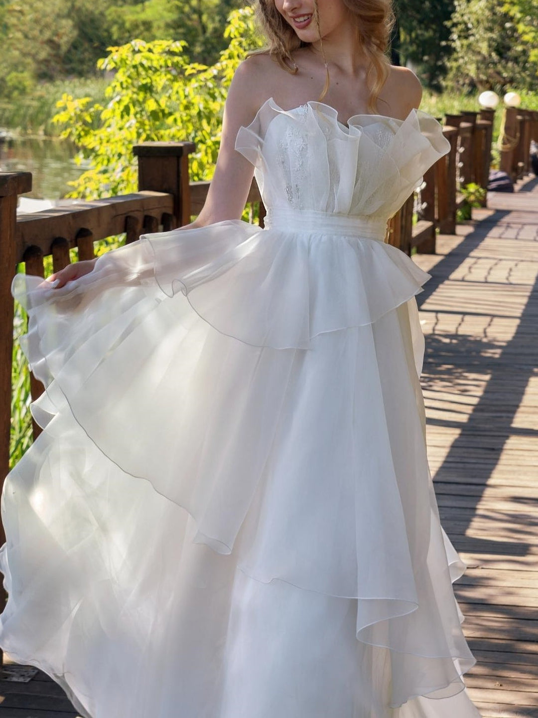 Weißes Brautkleid Mit Rüschen Für Damen | Maxi