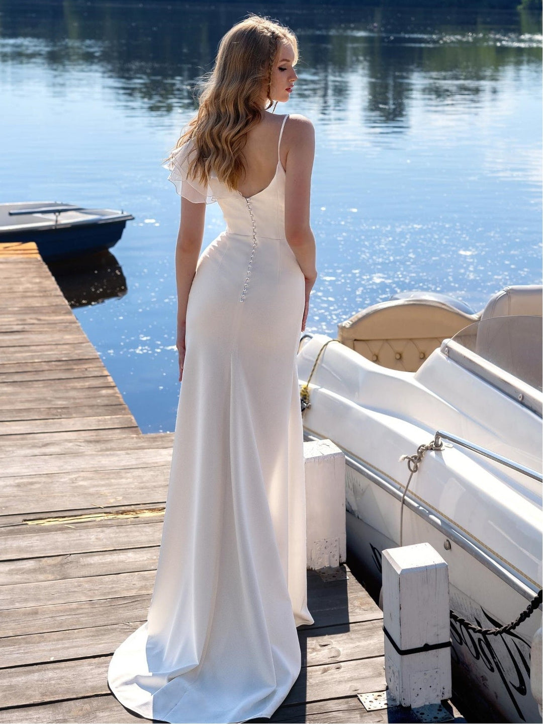 Plissiertes Weißes Brautkleid Für Damen | Maxi