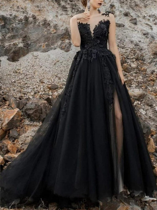 Damen Schwarz Ärmelloses Ballkleid | Maxi