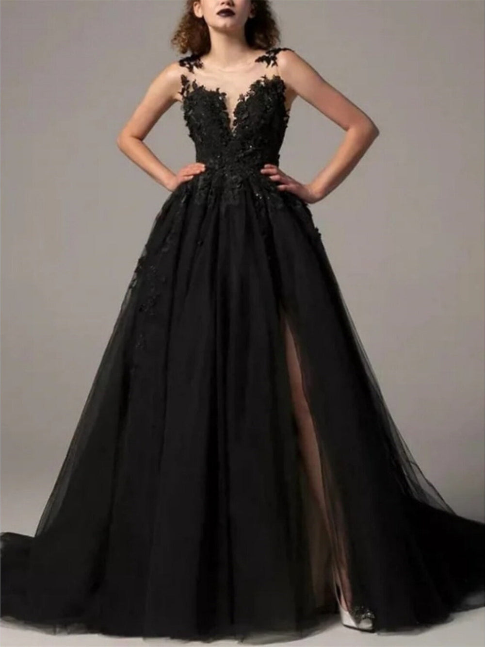 Damen Schwarz Ärmelloses Ballkleid | Maxi