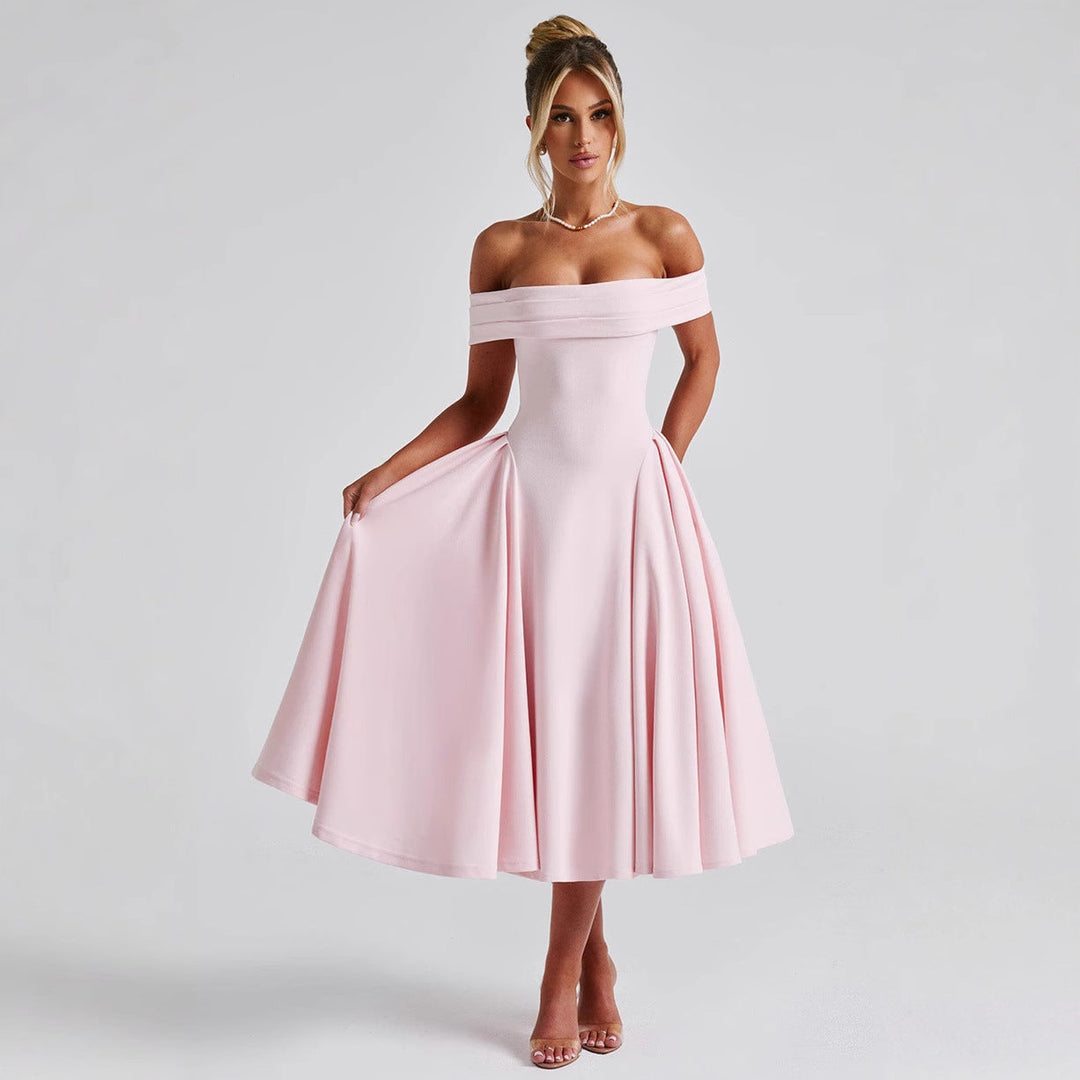 Formelles Schulterfreies Abendkleid Für Damen | Midi
