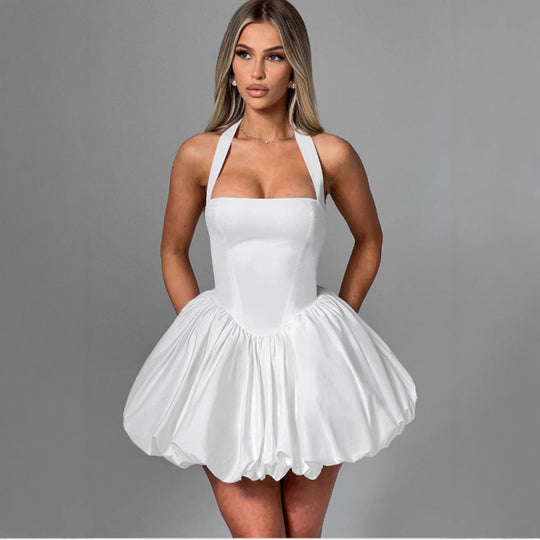 Damen Ausgestellter Neckholder Hochzeit Gast Kleid | Mini
