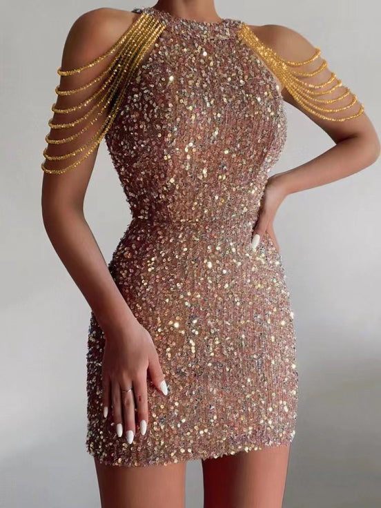 Pailletten Cocktail Abendkleid für Damen | Mini