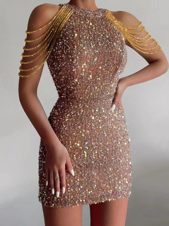 Pailletten Cocktail Abendkleid für Damen | Mini