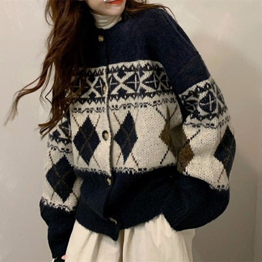 Norweger Strickjacke Damen Mit Knopfleiste | Muster