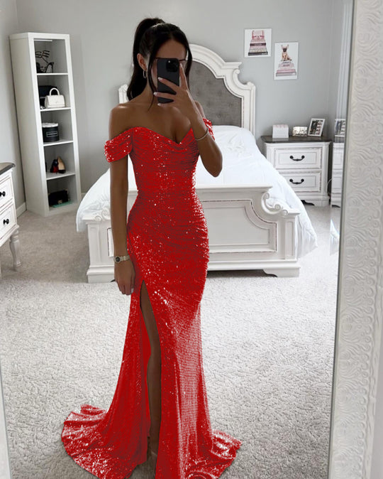 Elegantes Schulterfreies Ballkleid Für Damen | Maxi