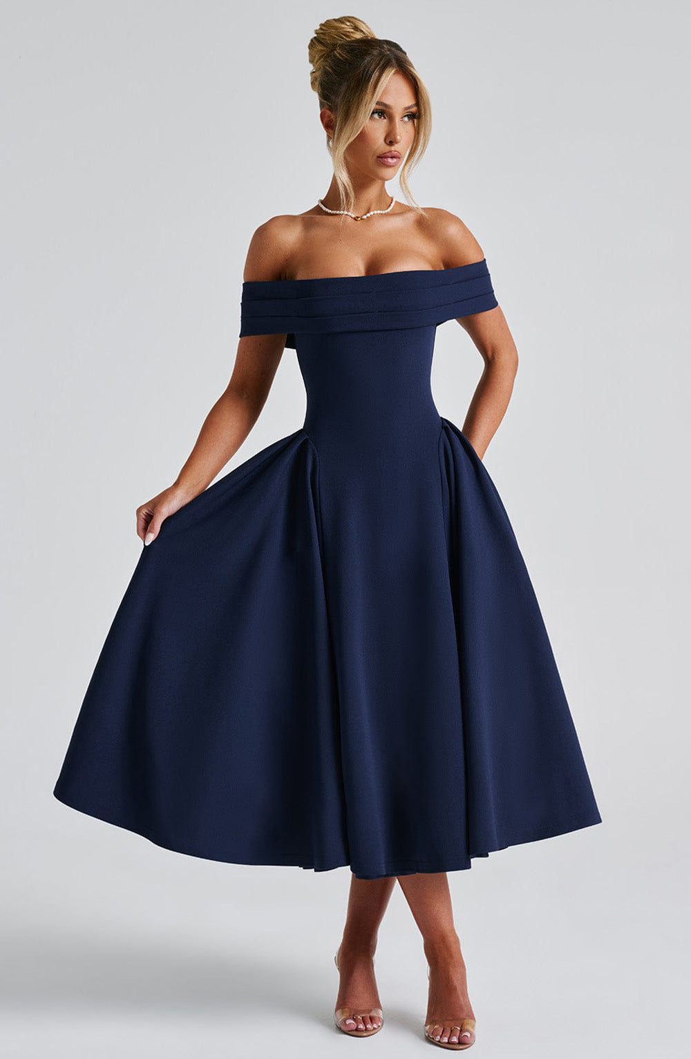 Formelles Schulterfreies Abendkleid Für Damen | Midi