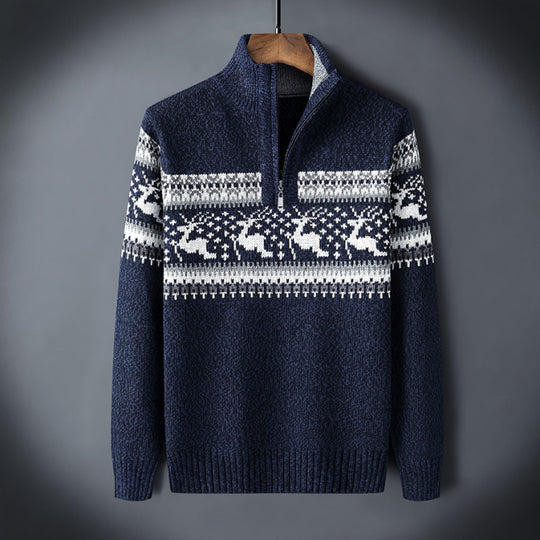 Weihnachtsstrickjacke Herren mit halbem Reißverschluss | Winter