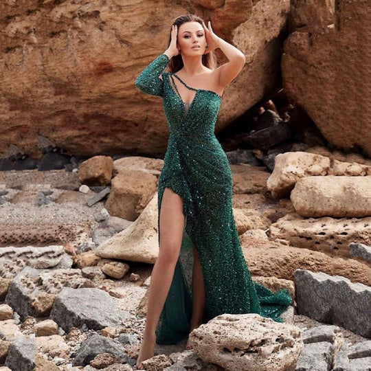 Elegantes Paillettenkleid Mit Einer Schulter Für Damen | Maxi