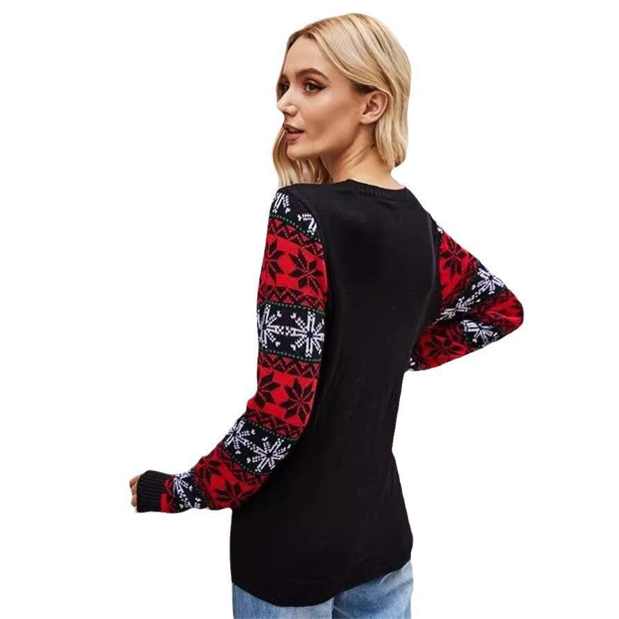 Festliches Rentier- und Schneeflockenmotiv Weihnachtspullover Damen | Strick