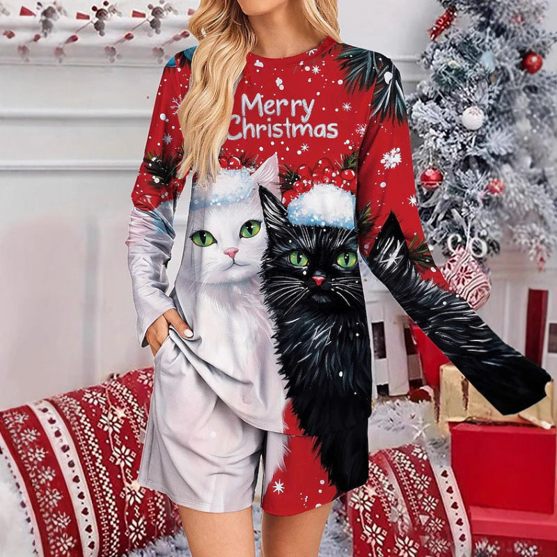 Damen Lustige Katze Weihnachts Satz | Zweiteiler