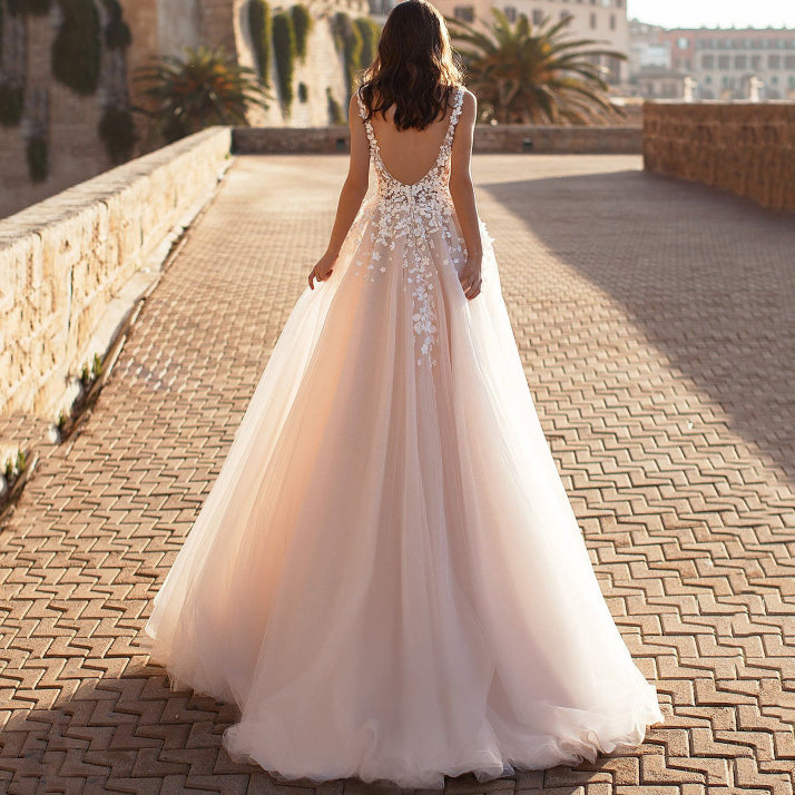 Weißes Brautkleid In A Linie Mit V Ausschnitt Für Damen | Maxi