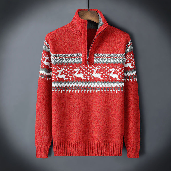 Weihnachtsstrickjacke Herren mit halbem Reißverschluss | Winter
