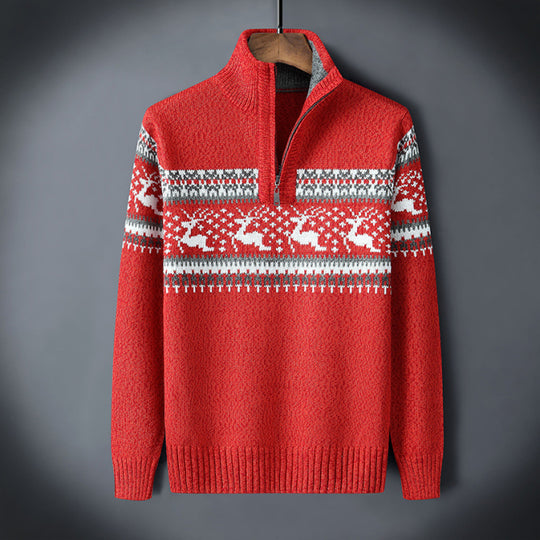 Weihnachtsstrickjacke Herren mit halbem Reißverschluss | Winter