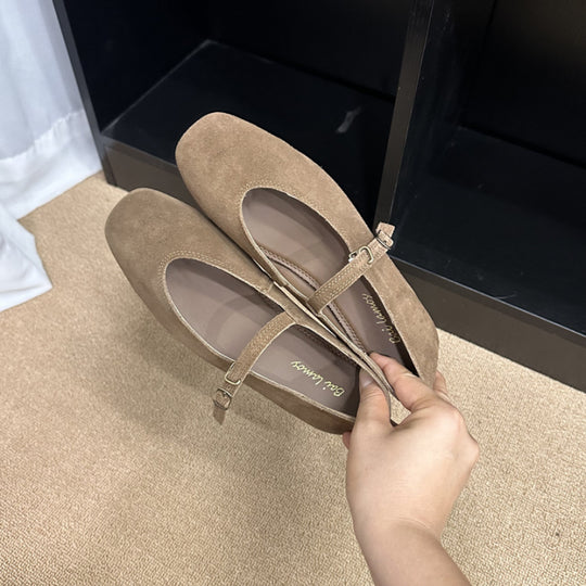 Elegante Schnalle Riemen solide Farbe Ballett-Flats
