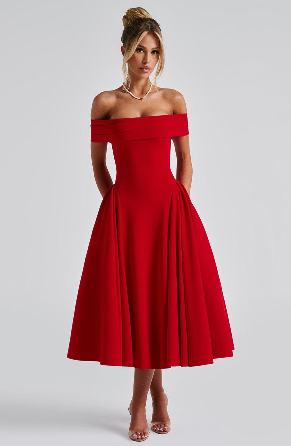 Formelles Schulterfreies Abendkleid Für Damen | Midi