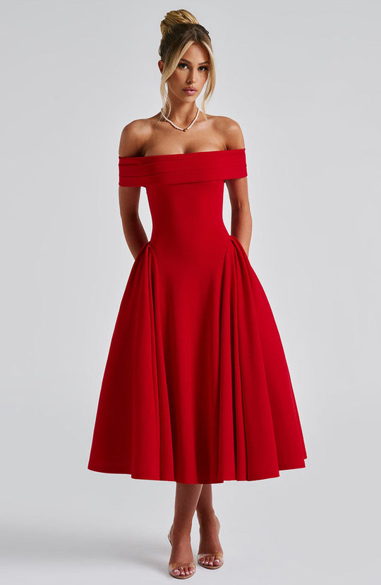 Formelles Schulterfreies Abendkleid Für Damen | Midi