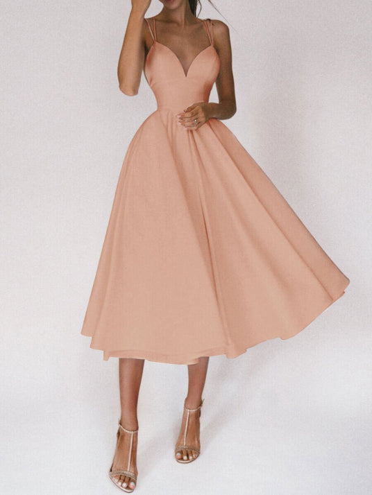 Ärmelloses Ballkleid Mit V Ausschnitt Für Damen | Midi