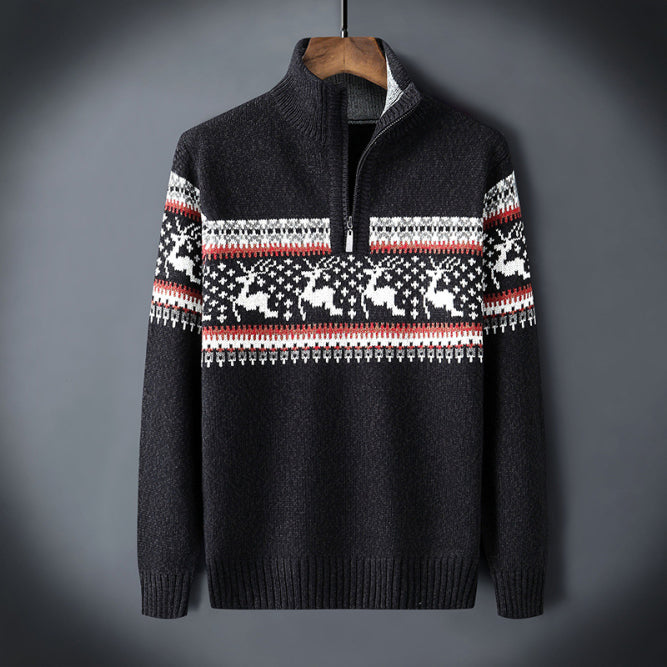 Weihnachtsstrickjacke Herren mit halbem Reißverschluss | Winter