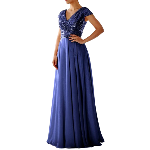 V-Ausschnitt Pailletten Ausgestellt Weihnachtskleid damen | Maxi