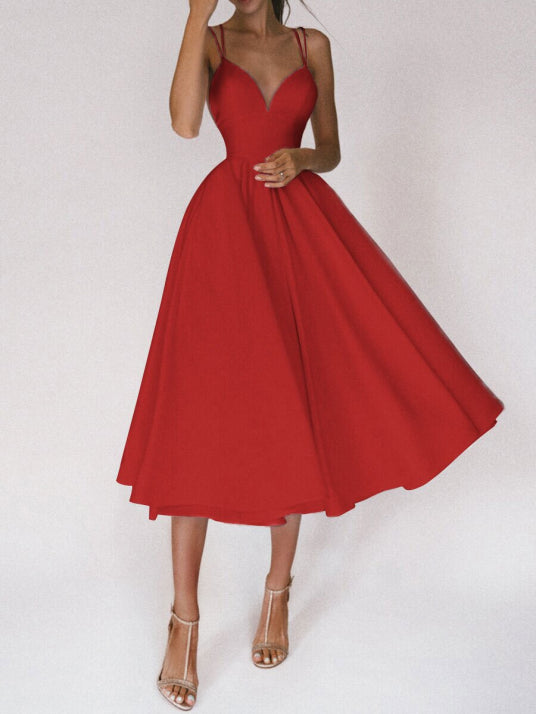 Ärmelloses Ballkleid Mit V Ausschnitt Für Damen | Midi