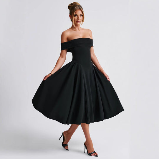 Formelles Schulterfreies Abendkleid Für Damen | Midi