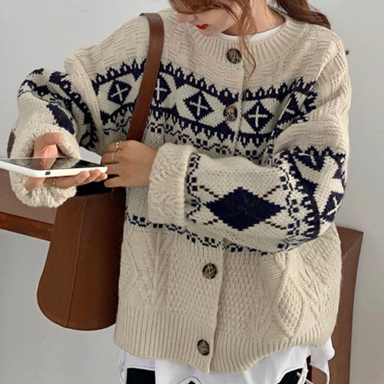 Norweger Strickjacke Damen Mit Knopfleiste | Muster