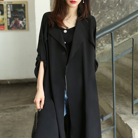Langer Trenchcoat für Damen | Schwarz