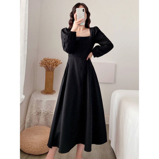 Damen Langarm Quadratischer Ausschnitt Brautkleid | Midi