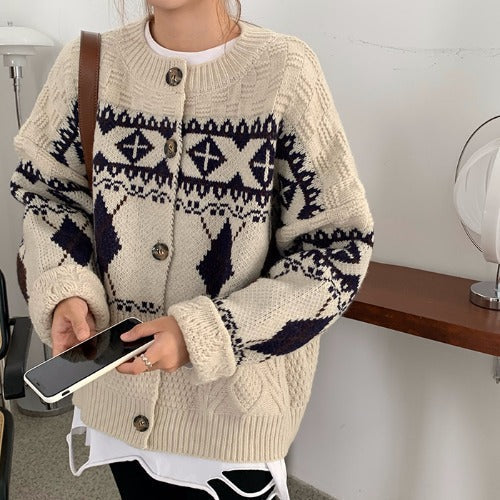 Norweger Strickjacke Damen Mit Knopfleiste | Muster