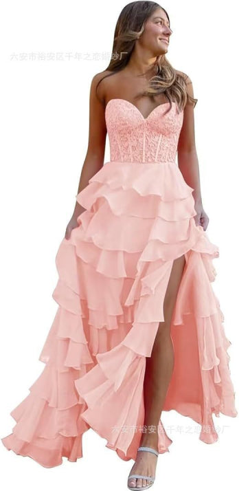 Damen Ballkleid In Rosa Mit Lagenlook | Maxi