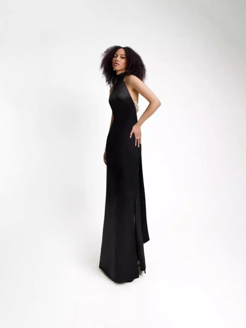 Damen Neckholder Hochzeit Gast rückenfreies Kleid | Maxi