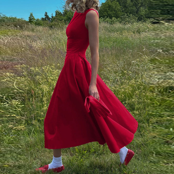 A Linien Kleid in Rot für Hochzeitsgäst | Midi