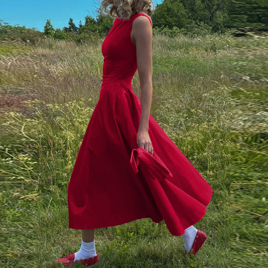 A Linien Kleid in Rot für Hochzeitsgäst | Midi