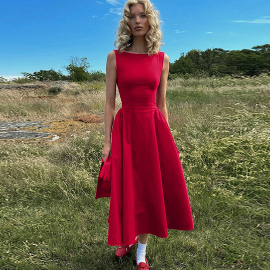 A Linien Kleid in Rot für Hochzeitsgäst | Midi