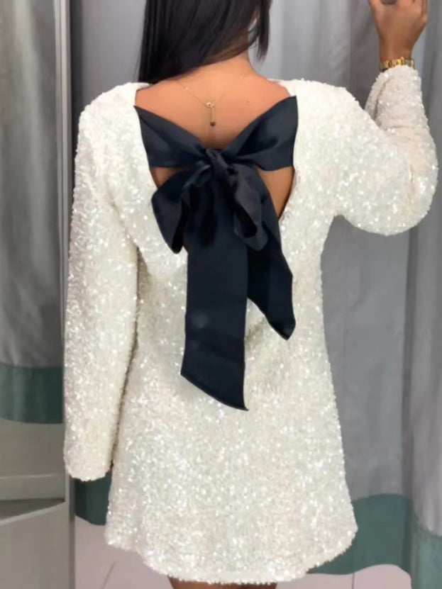 Langärmliges Paillettenkleid für Damen | Mini