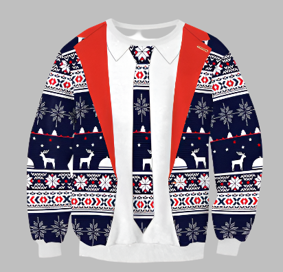 3D-Anzug- und Krawattendruck Weihnachtspullover Herren | Winter