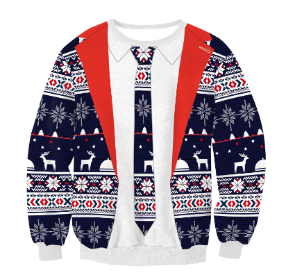 3D-Anzug- und Krawattendruck Weihnachtspullover Herren | Winter