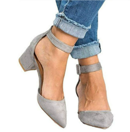 Damen Sandalen mit Blockabsatz – Spitze, Knöchelriemen, Elegant