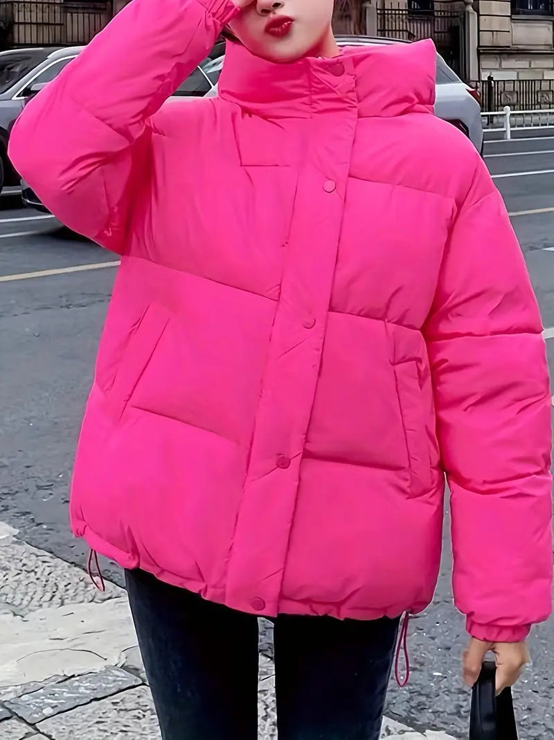 Lässige Winter-Daunenjacke für Damen mit Kapuze, einfarbig