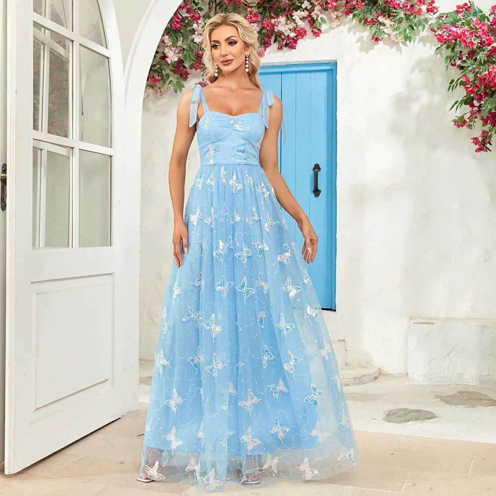 Ballkleid Mit Schmetterlingsstickerei Für Damen | Maxi