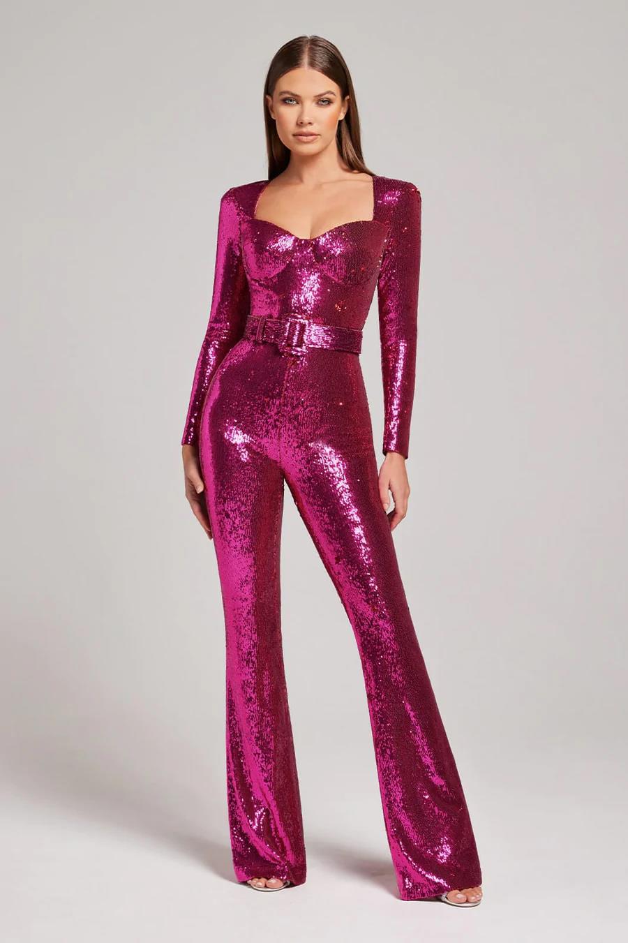 Eleganter Langarm-Jumpsuit für Damen | Pailletten