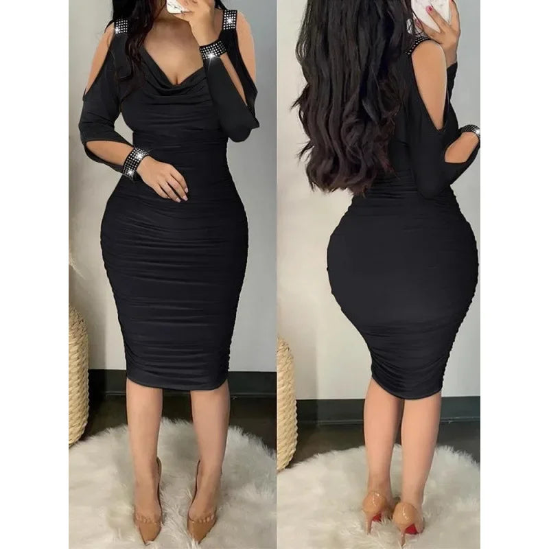 Damen V-Ausschnitt Paillettenkleid | Midi