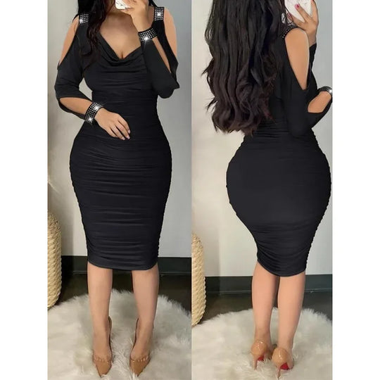 Damen V-Ausschnitt Paillettenkleid | Midi