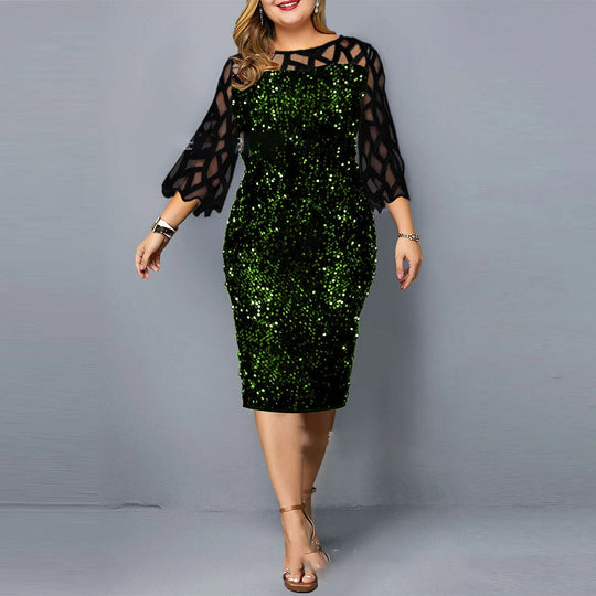 Pailletten-Abendkleid für Damen in Übergröße | Midi