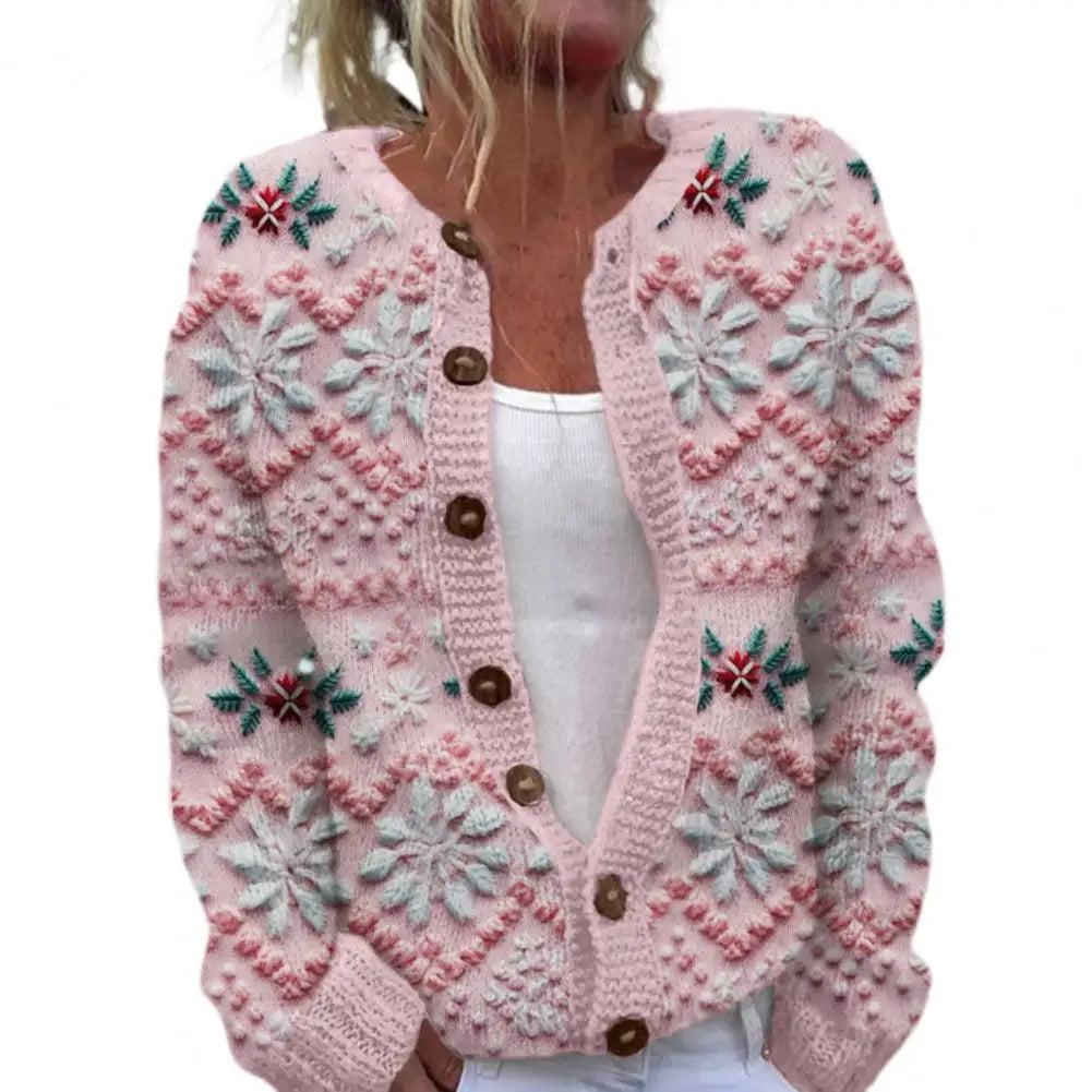 Festlicher 3D-Druck zum Aufknöpfen Weihnachtsstrickjacke Damen | Gestrickt